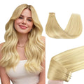 GOO GOO Tape in Hair Extensions Human Hair, 18AT60A Pearl Ash Blonde Highlights, 26inch 60g 20pcs, Skin Weft Seamless Invisible, Silky Straight with Thick Ends, Remy Human Hair