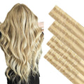 GOO GOO Invisi Edge Tape in Hair Extensions Human Hair, 18D/22F Dirty Blonde Highlights 20pcs injected with 20pcs classical tape ins, 10inch 60g, Virgin Remy Hair, Natural Look