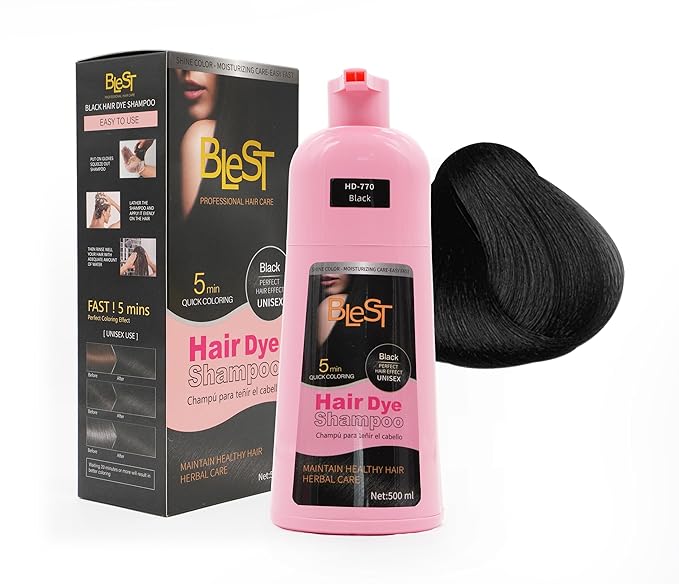 Hair Dye Shampoo Black – 2-in-1 Shampoo Color Hair Dye for Quick Gray Coverage – Semi Permanent Hair Color for Men and Women – 500ml