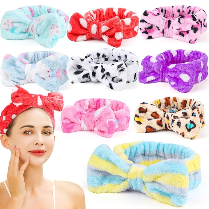 Teenitor Spa Headbands - 9Pcs Cute Bow Headbands for Women, Skincare and Makeup, Washing Face