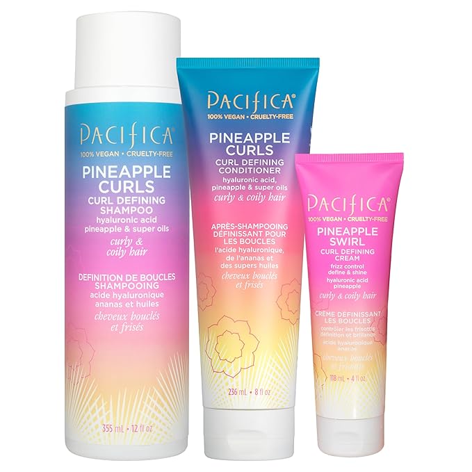 Pacifica Beauty Pineapple Curls 3-Step Hair Care Kit: Curl Defining Shampoo + Conditioner + Pineapple Swirl Curl Cream – Enhances Curls, Reduces Frizz, Vegan & Silicone-Free