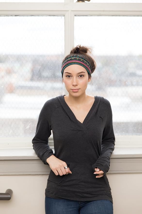 RiptGear Stretch Sport Headband for Women (Tribal Black) — Made of Non-Slip Sweat Wicking Fabric — Great for Yoga, Running or The Gym — Soft Headband Fits Most Head Sizes — (1-Pack)