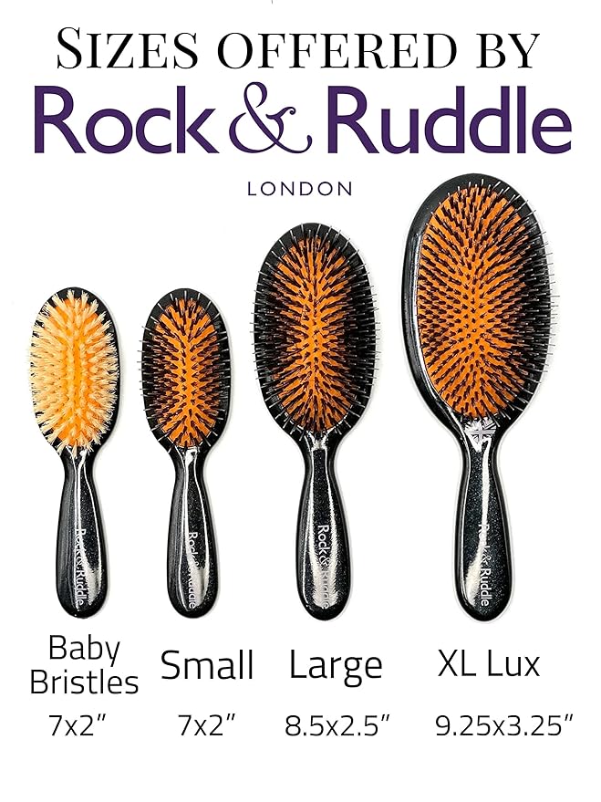 Rock & Ruddle Natural Mixed Boar Bristle Hair Brush for Women and Kids (Large, 21cm) - Perfect for Wet or Dry Hair, Detangling Smoothing Blowdrying - Designed & Made in UK - Cats and Dogs Design