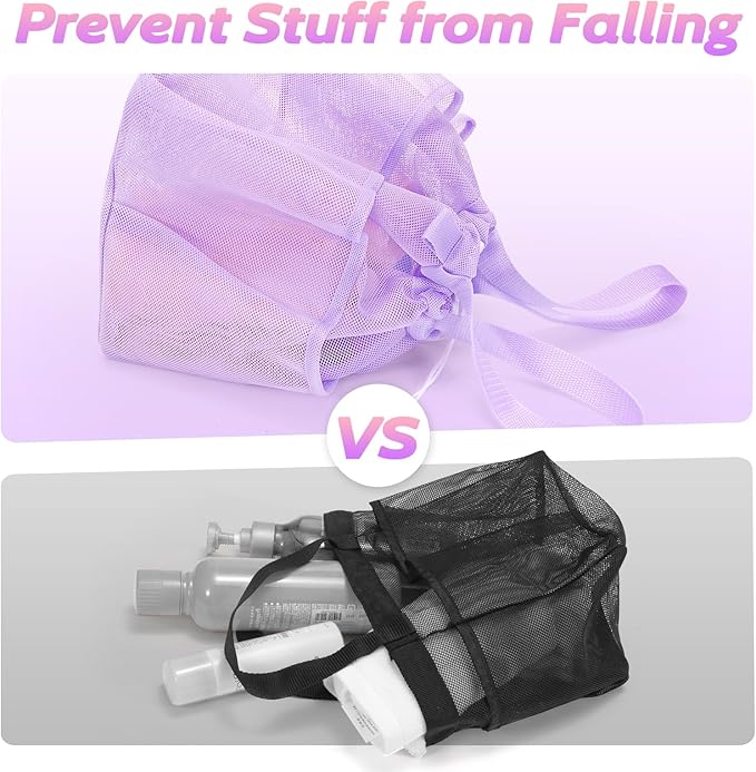 Mesh Shower Caddy Portable with Drawstring, Dorm Room Essentials for College Students Girl & Boy, Larger Shower Bag for Camping,Swimming,Gym,Travel,Bathroom - Purple