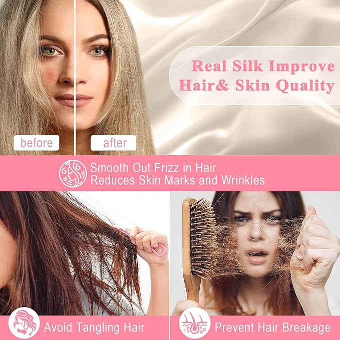 100% Pure Silk Pillowcase 2 Pack for Hair and Skin, Both Sides 23 Momme Grade 6A+ Mulberry Silk Pillowcases with Hidden Zipper, Soft&Smooth Cooling Pillow Cases (Buff Beige, Standard 20x26)