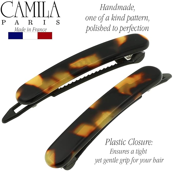 Camila Paris CP2240/2 French Hair Barrettes Clips for Women, Handmade, Girls Side Slide-in Barrette Clip, Hair Accessories for Women. Strong Hold No Slip Grip Fashion Durable Styling, Made in France