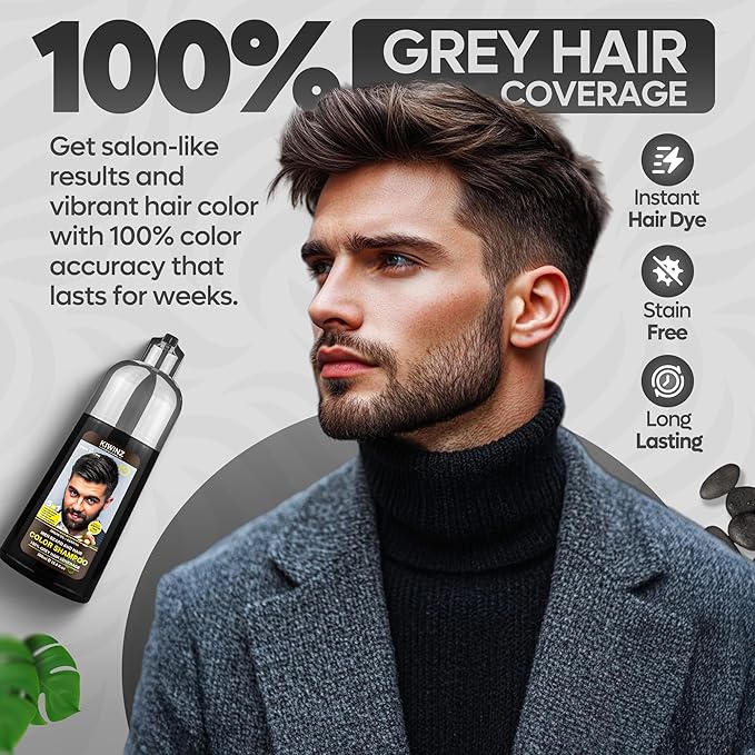 Dark Brown Hair Color Shampoo for Men – 5 in 1 Hair Dye Shampoo for Grey Hair - Instant Hair Dye with 100% Color Accuracy with Natural Ingredients - Ammonia Free - 500ml