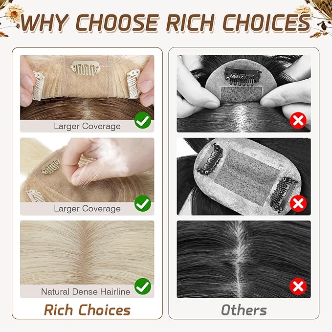 Rich Choices Real Human Hair Toppers for Women With Bang 100% Remy Human Hair Topper for Thinning Hair Clip in Silk Base Hair Topper 14 Inch #60 Platinum Blonde