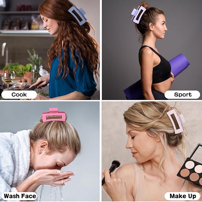 4.1 Inch Jumbo Hair Clips - 12 Pcs Colorful Square Jaw Clips for Thick Hair, Women and Girls Hair Accessories