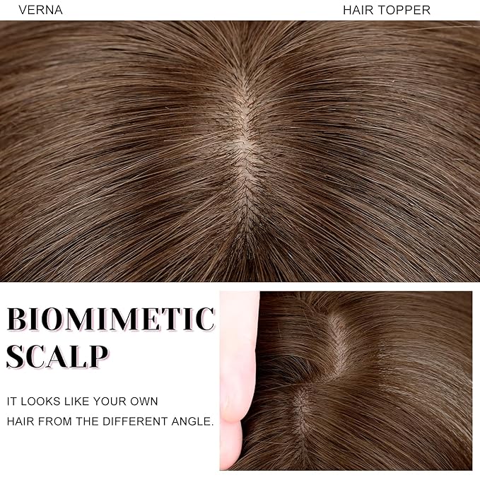 VERNA Hair Toppers for Women Real Human Hair 360°3D Cover Bangs Hair Clip,100% Real Human Medium Brown Clip in Bangs,Hairpieces for Daily Wear(5 * 9.5)