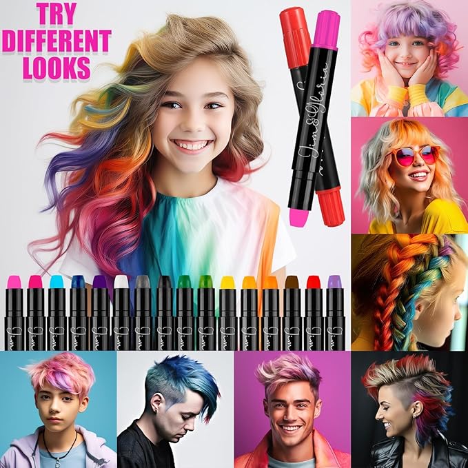 Jim&Gloria 16 Dustless Hair Chalk for Girls Washable Dye, Birthday Gifts for Teen Girls Makeup Kit, Temp Paint Temporary Hair Color for Teen Girl Gifts Trendy Stuff