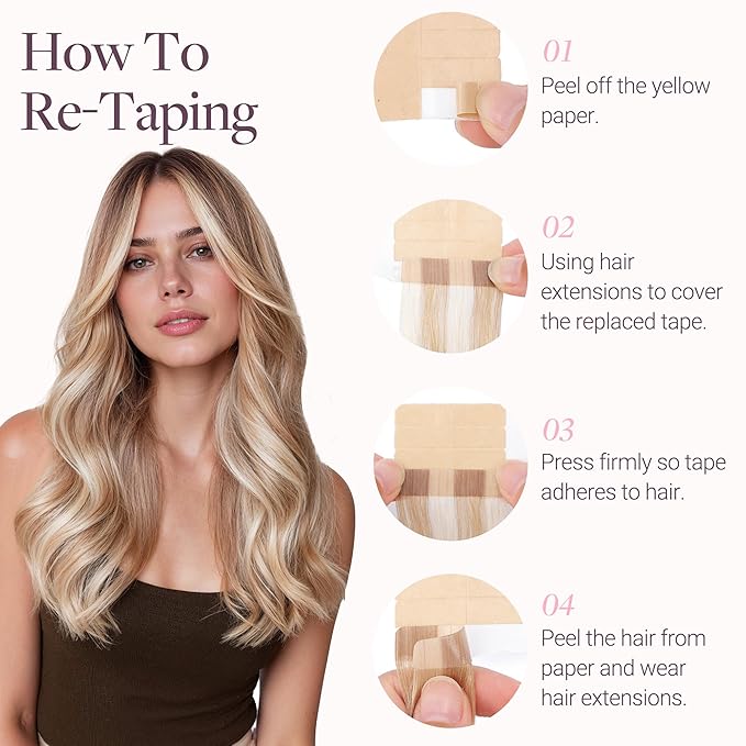 GOO GOO Tape in Hair Extensions Human Hair, 8B/60B Golden Blonde Highlights, 18inch 50g 20pcs, Skin Weft Seamless Invisible, Silky Straight with Thick Ends, Remy Human Hair