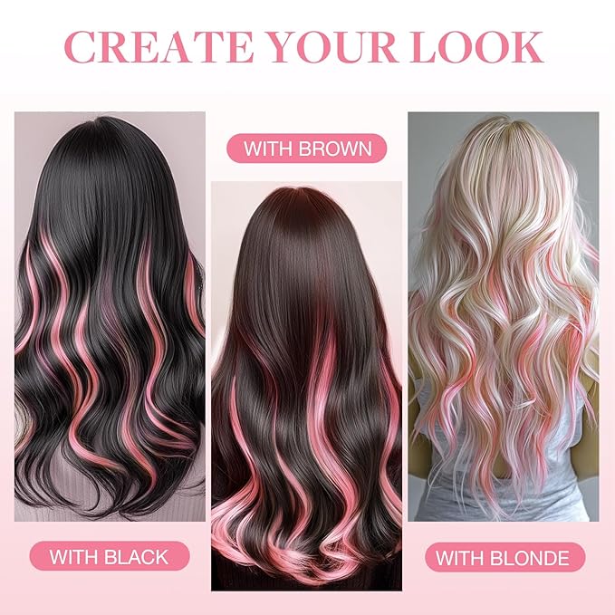 GOO GOO Tape in Hair Extensions Human Hair, Peach Pink, 10inch 20g 10pcs, Colored Tape ins Human Hair Extensions, Silky&Soft Invisible Tape Ins, Hair Highlighted for Party