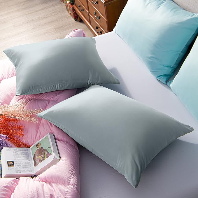 NTBAY Zippered Satin Pillow Cases for Hair and Skin, Luxury King Hidden Zipper Pillowcases Set of 2, 20x36 Inches, Grey