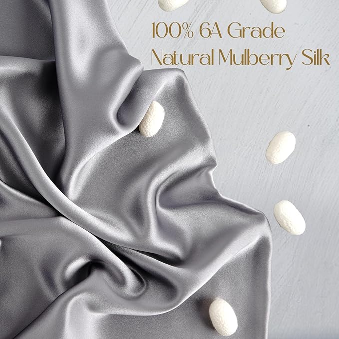 ZIMASILK 100% Pure Mulberry Silk Pillowcase for Hair and Skin Health,Soft and Smooth,Both Sides Premium Grade 6A Silk,600 Thread Count,with Hidden Zipper,1pc(Standard 20''x26'',Silver Grey)