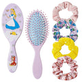 LUV HER Alice in Wonderland Hair Accessory Set – 5 Pieces: 1 Detangling 9-inch Hairbrush & 4 Scrunchies, Elastic Hair Ties, Ages 3+