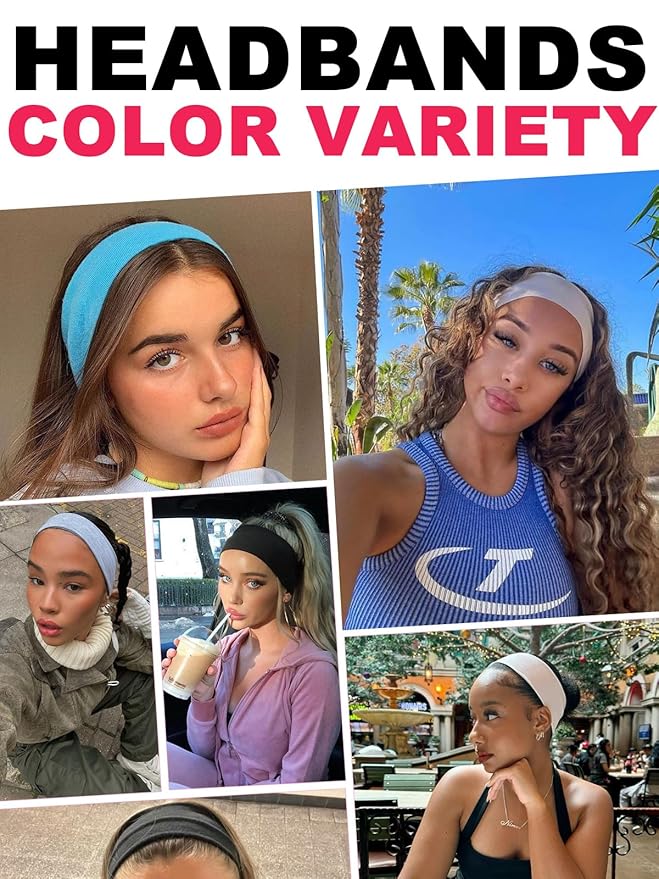 DRESHOW 8 Pack Sports Headbands for Women Non-Slip Stretchy Fashion HairBand Curly Hair Headband Soft Hair Accessories for Daily Wear Workout Yoga Running