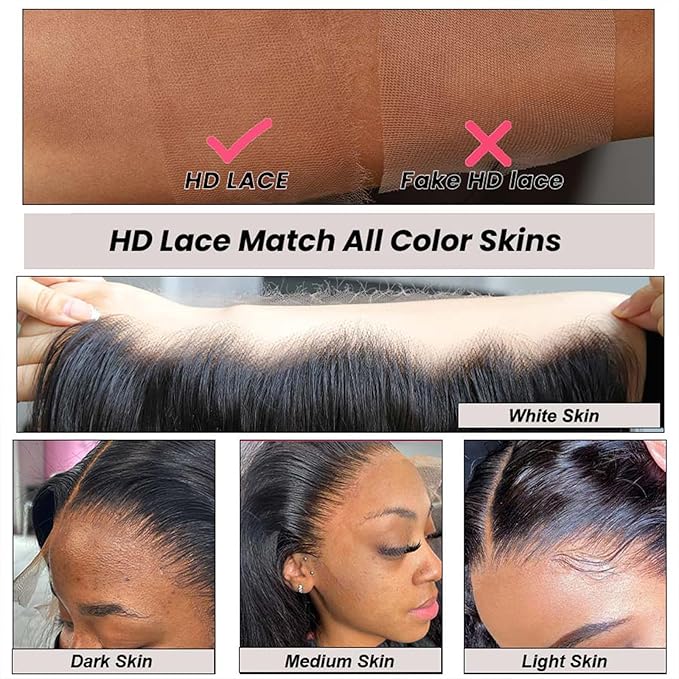 WOWANGEL 13x6 HD Lace Front Wigs Human Hair Body Wave Pre Plucked SKINLIKE 0.1mm Extremely Thin Real HD Lace Front Wigs 250% Density Glueless Human Hair Wigs for Women 16 Inch