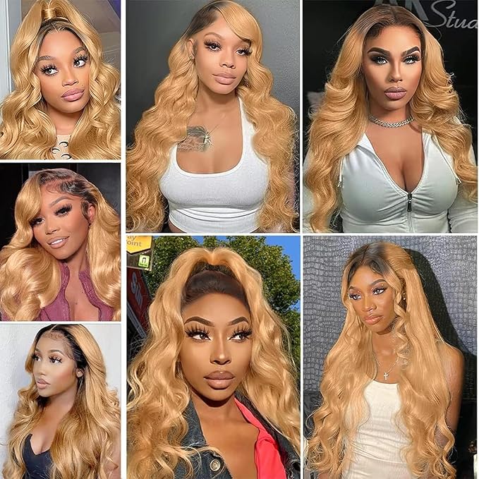 Honey Blonde Lace Front Wigs Human Hair 13x6 Ombre HD Transparent Lace Frontal Wig for Women 12A Body Wave Lace Front Wigs Human Hairs Pre Plucked with Baby Hair