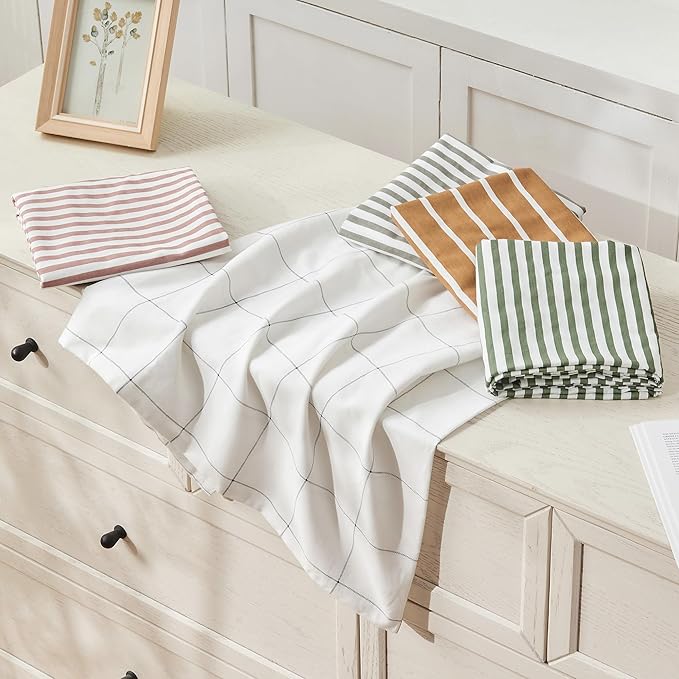 JELLYMONI 100% Natural Cotton Striped King Pillowcases Set, 2 Pack White and Purple Stripes Pattern Printed Pillow Covers with Envelope Closure(Pillows are not Included)