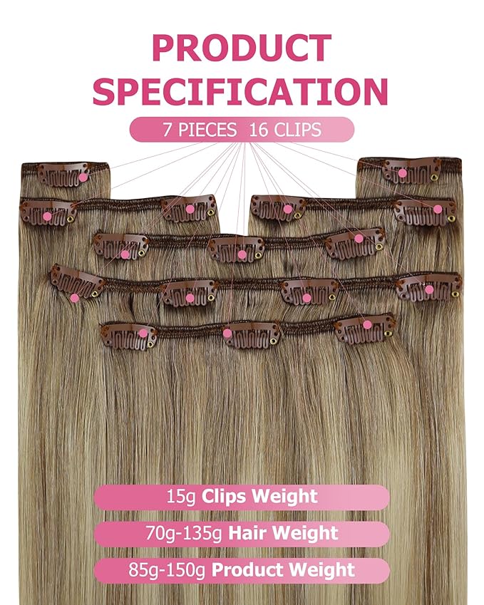YoungSee Clip in Hair Extensions Balayage Light Brown Mix Platinum Blonde Clip in Extensions Real Human Hair Light Brown Soft Remy Hair Clip ins Extensions 120G 18Inch 7Pcs