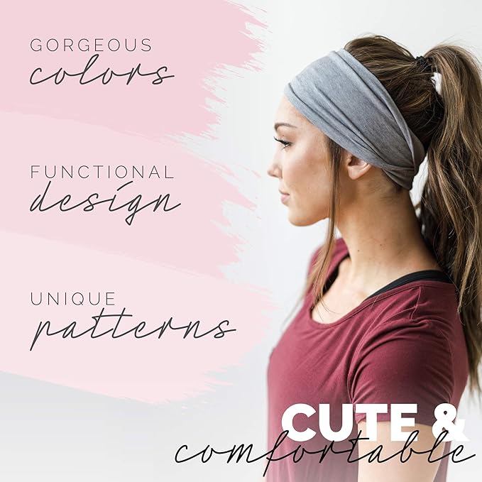 Maven Thread 4" Wide Workout Headbands for Women (4 Pack) – Non-Slip Sweatbands for Gym, Running & Yoga