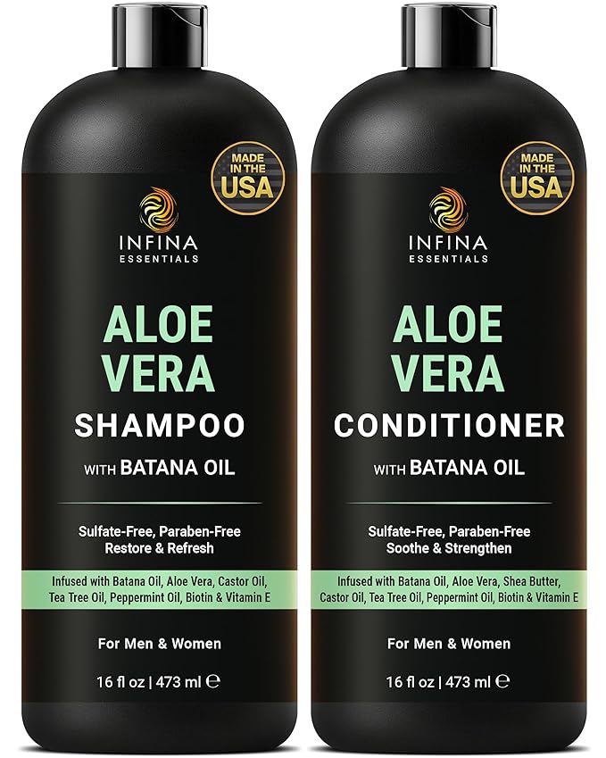 Aloe Vera Shampoo and Conditioner Set | 16 fl oz Each | with Batana Oil | Hydrating, Soothing & Moisture Balance Formula | Nourishing Care for Dry, Itchy or Sensitive Scalp