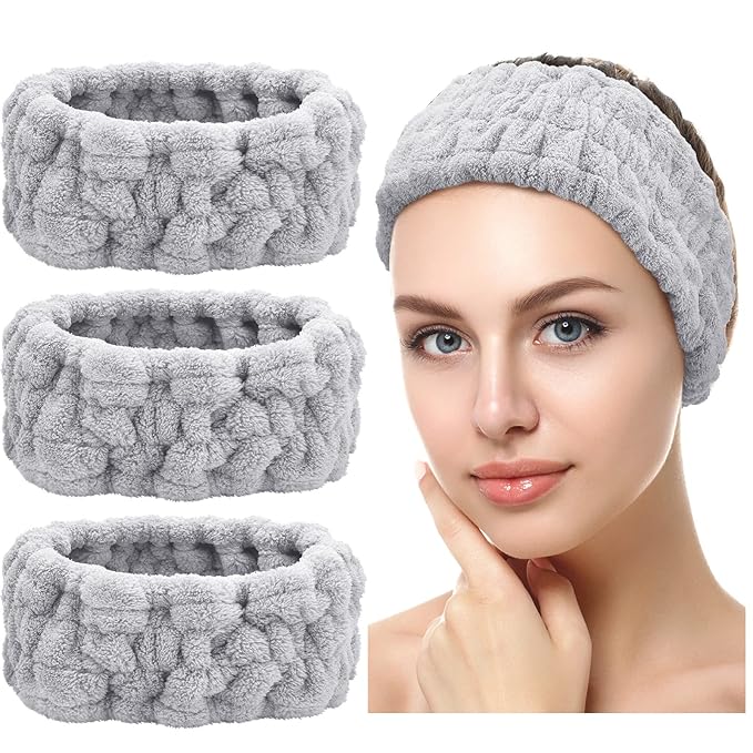 Chuangdi 3 Pieces Spa Headband for Women Facial Makeup Headband Soft Terry Cloth Hairband for Washing Face Mask Spa Shower Gifts(Gray)