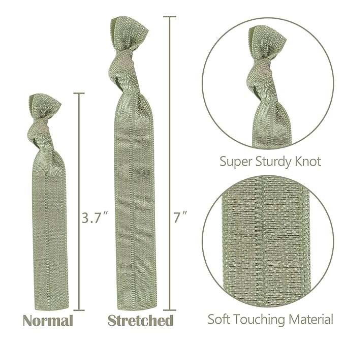 MEEDEE 100 Pack Olive Green Hair Ties For Women No Crease Soft Elastic Ribbon No Damage Olive Green Hair Ties Knotted Ouchless Hair Ribbon Yoga Hair Ribbons Elastic Bracelets