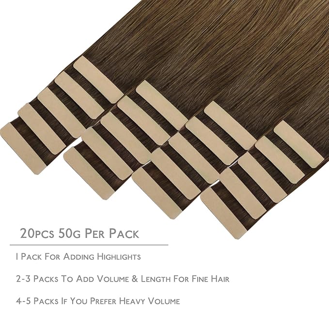 WENNALIFE Tape in Hair Extensions Human Hair, 20pcs 22 inch 50g Ombre Walnut Brown to Ash Brown and Bleach Blonde Remy Tape Hair Extensions Real Human Hair Tape Extensions Coloured Hair Extensions