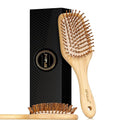 Bamboo Hair Brush with Paddle, Rounded Wood Bristles for Detangling and Gently Massaging Scalp by BFWood, Reduces Frizz and Static