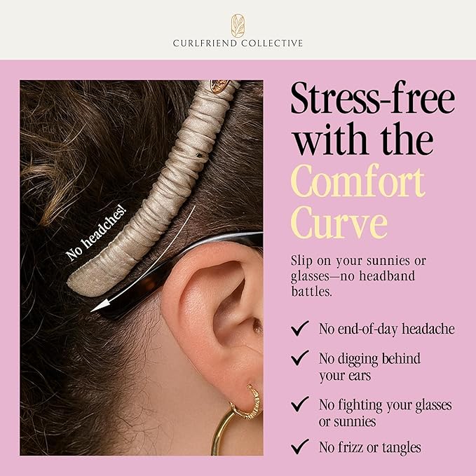 Curlfriend Collective Curly World Comfort Curve Silk Headband – Luxury 100% Mulberry Silk Hair Accessory for Women, Non-Slip, No Headache, Stylish Wide Headband for Curly Hair