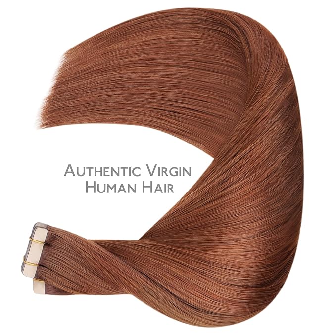 WENNALIFE Tape in Hair Extensions Human Hair, 40pcs 100g 24 inch Dark Auburn Copper Hair Extensions Real Human Hair Straight Tape in Extensions Invisible Human Hair Extensions Reusable Real Hair Exten