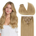 GOO GOO Clip in Hair Extensions Real Human Hair, Remy Human Hair Extensions Clip ins for Women, Natural Human Hair, 18inch 120g 7Pcs, 7 Bronde