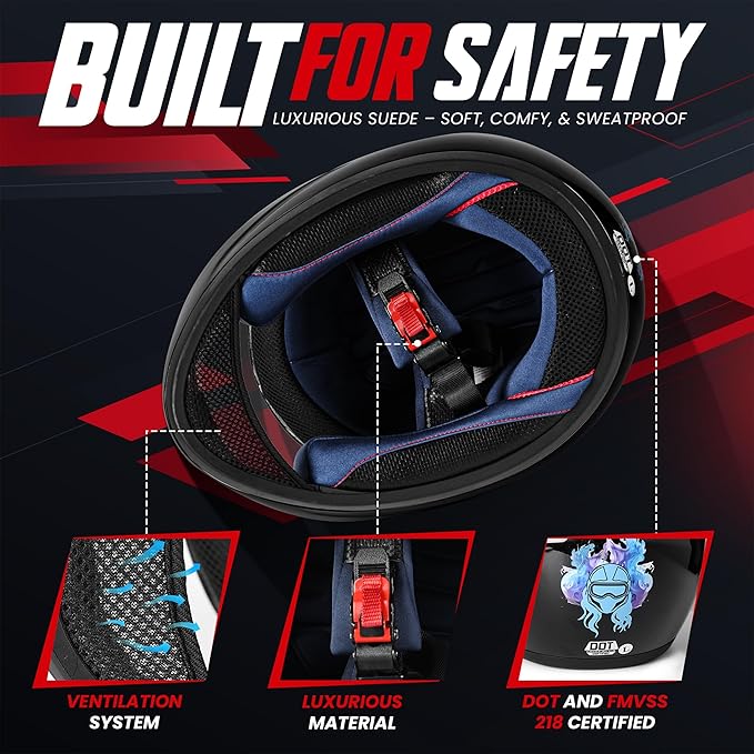 Custom Kitty Cat Ear Automotive Motorcycle Biker Helmet with Bluetooth | for Moped | Bike | Vespa | Scooter | ATV | Quad | Dirtbike | DOT FMVSS218 Approved and Certified