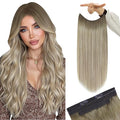 YoungSee Wire Hair Extensions for Women Ombre Invisible Wire Hair Extensions Human Hair Balayage Ash Blonde Ombre Platinum Blonde Fish Line Extensions Real Human Hair 80g 18In
