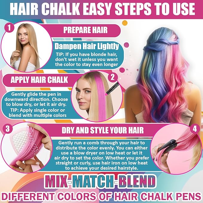 Jim&Gloria Dustless Hair Chalk for Girls Washable Dye, Toys Birthday Gifts for Girls Makeup Kit, Temp Paint Temporary Hair Color for Teenage Grils, Teen Girl Gifts or Adults