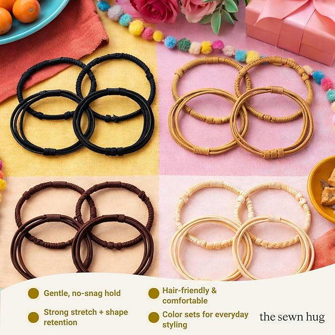 Boho Hair Ties, 20-Pack (4 Styles) Cute Elastic Bands for Thick or Thin Hair, No-Damage Stretch Bracelets, Brown Hair Accessories for Women & Girls (Berry Jamboree)