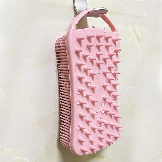 2 PC Silicone Exfoliating Body Scrubber, 2 in 1 Silicone Body Shampoo Brush, Soft Silicone Loofah for Sensitive Skin, Shower Silicone Hair Scalp Massager, Easy to Clean, Lather Well (Pink&Blue)