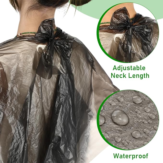 Yahenda 150 Pcs Disposable Salon Capes Bulk Waterproof Hair Cutting Capes for Barber Stylist Dye Supplies 59 x 43.3 Inch(Black)