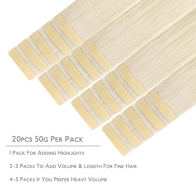 WENNALIFE Tape in Hair Extensions Human Hair, 20pcs 30g 10 inch Platinum Blonde Remy Hair Extensions Straight Skin Weft Extensiones De Cabello Humano