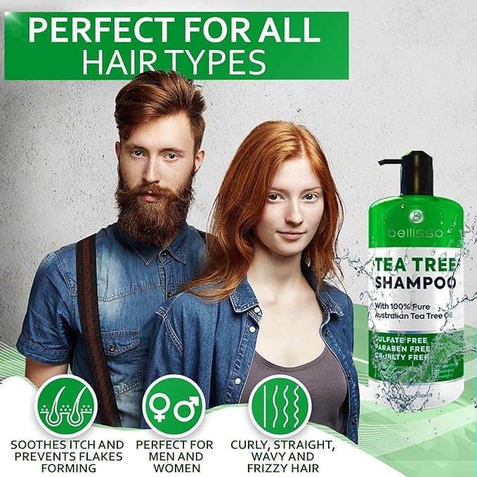 Tea Tree Oil Shampoo - Sulfate and Paraben Free with Collagen Keratin - Ideal for Women and Men with Oily Hair and Scalp Buildup - Anti Dandruff Treatment for Itchy, Dry Scalps – Salon Grade Products