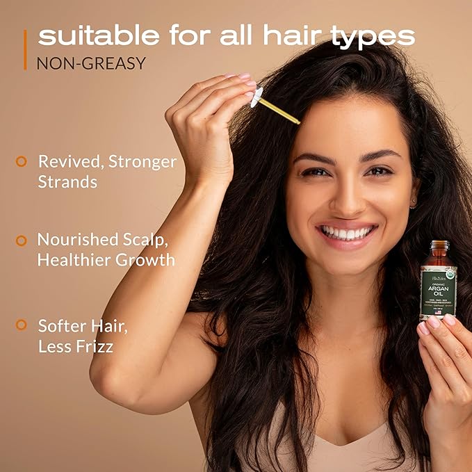 Ella & Eden Organic Moroccan Argan Oil - 100% Pure Cold-Pressed USDA Certified Unrefined – for Hair, Face & Skin – 4 Fl Oz Glass Bottle