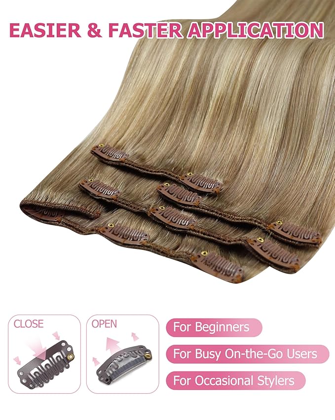 YoungSee 150g Hair Extensions Clip ins Light Brown Clip in Hair Extensions Balayage Hair Clip in Extensions Light Brown Ombre Plaitnum Blonde Highlights Dyable Remy Hair 7pcs 20inch