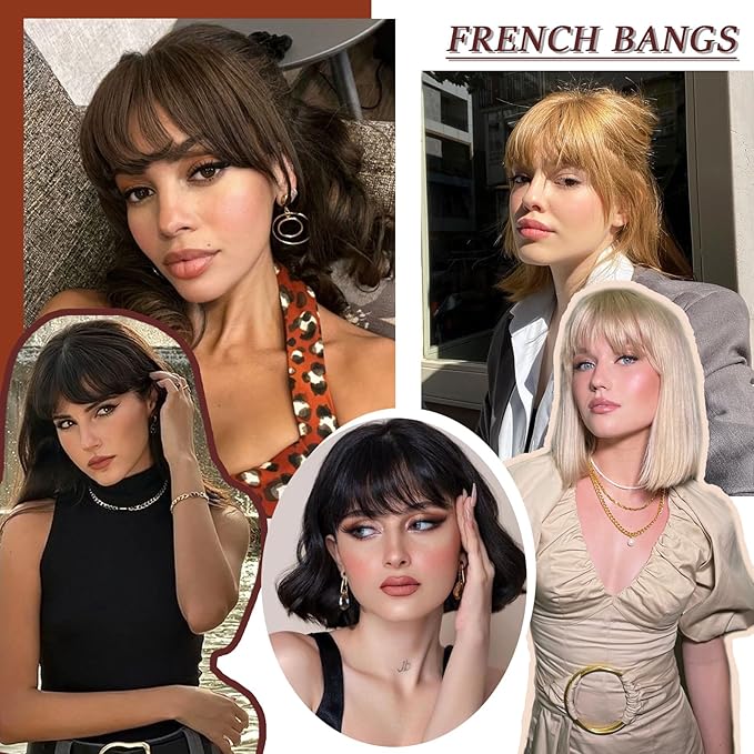 Clip in Bangs Real Human Hair Light Blonde French Bangs Fringe with Temples Thick Curtain Bangs Clip on Bangs Curved Fake Bangs Hairpieces for Women for Daily Wear