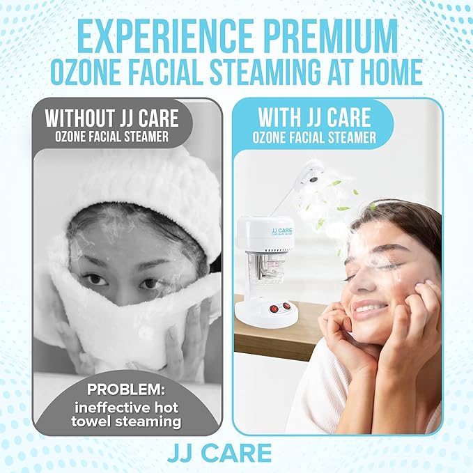 JJ CARE Ozone Facial Steamer Tabletop with Rotating Spray Head at 360 Degrees and Auto Shut Off Feature - Portable for Facial Deep Cleaning & Vaporizer