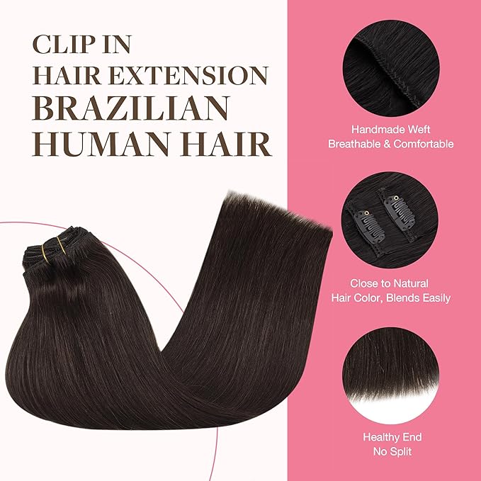 GOO GOO Clip in Hair Extensions Real Human Hair, Remy Human Hair Extensions Clip ins for Women, Natural Human Hair, 24inch 150g 9Pcs, #2A Light Brown