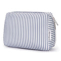 Narwey Striped Makeup Bag Travel Cosmetic Bag Organizer Toiletry Bag Make Up Bags with Compartments for Women Girls (Large, Greyish Blue Stripe)