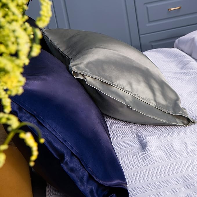 NTBAY 2 Pack Satin King Pillowcases for Hair and Skin, Luxurious and Silky Pillow Cases with Envelope Closure, 20x40 Inches, Grey