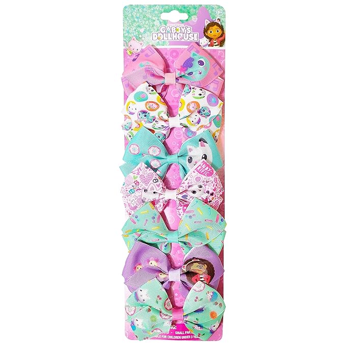 Gabby's Dollhouse Hair Bows - Hair Accessories Gift Set - 7 Pcs 4 Inch Bundle for Girls Different Character on each Hair Clip Kids Bow - Alligator Clip - Ages 3 +